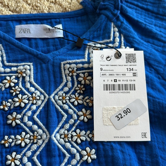 Zara Royal Blue Boho Style Girls Blouse - Picture 2 of 3
